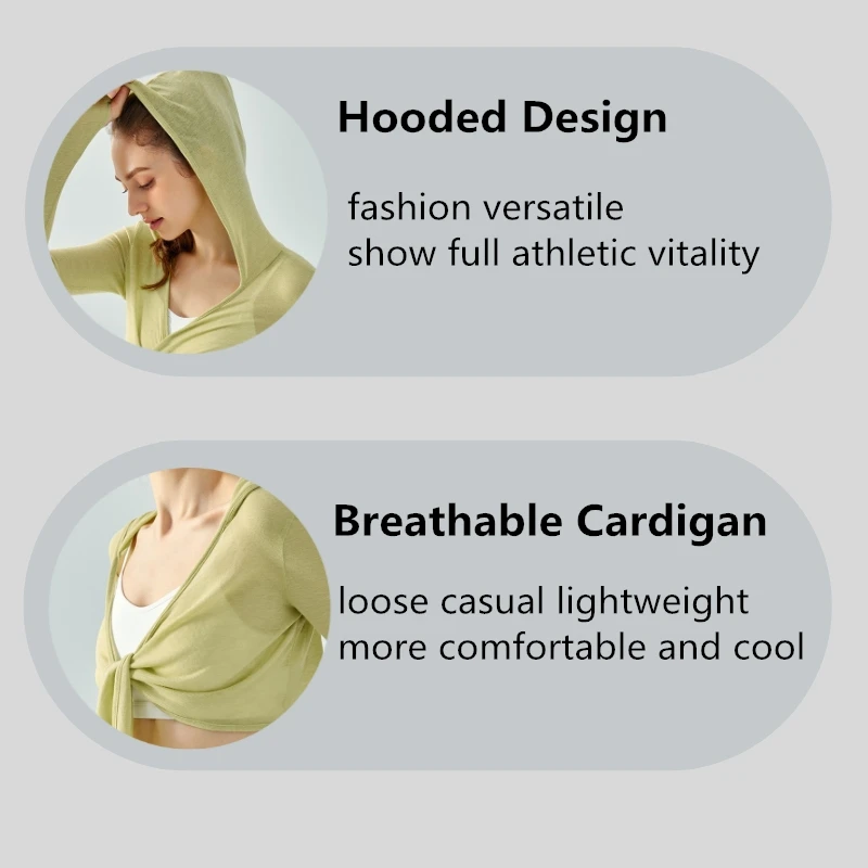 New Style Slim Fit Yoga Clothes Long Sleeves Shirt Women Loose Slim Hooded Shawl Lightweight Breathable