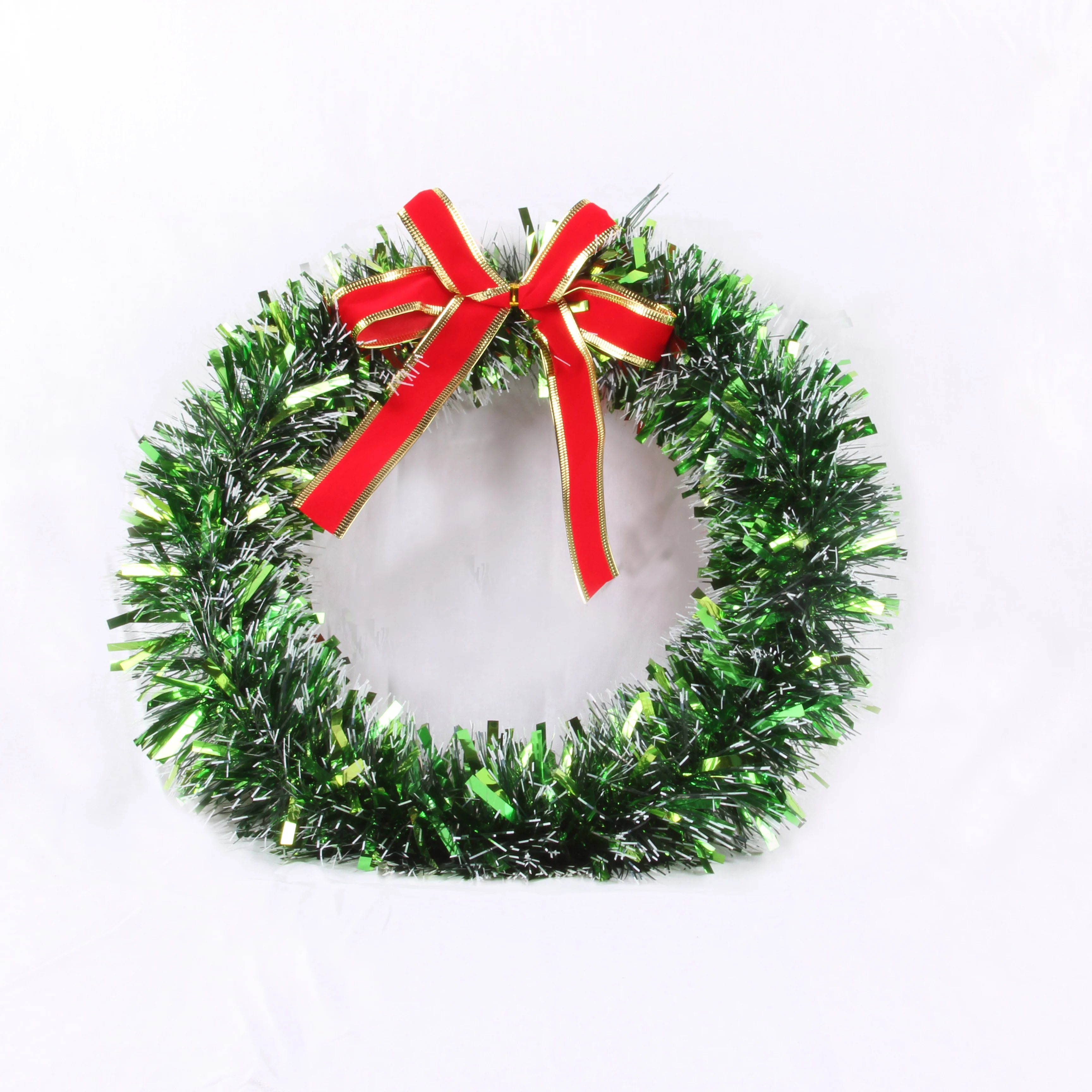 Artificial Retro bowknot red ribbon and red bell christmas wreath decorative