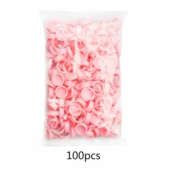Disposable Pink Blue Plastic Tattoo Pigment Ring Ink Cups Holder Tools Eyelash Extension Glue Rings