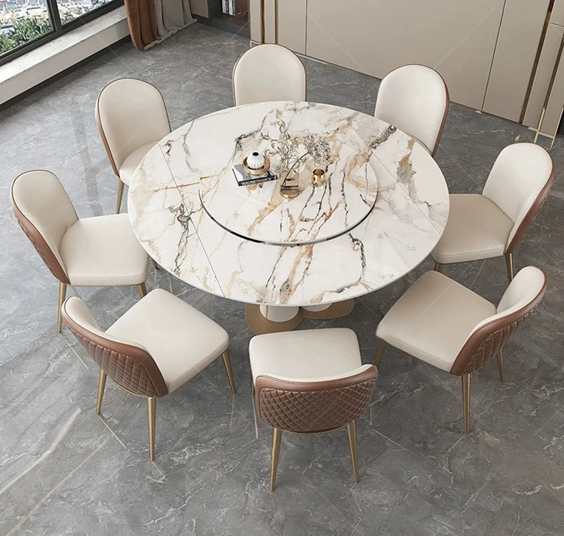 Italian Telescopic Dining Table Dual-purpose Embedded Rotating Multifunctional Round Dining Table with a Foldable Turntable