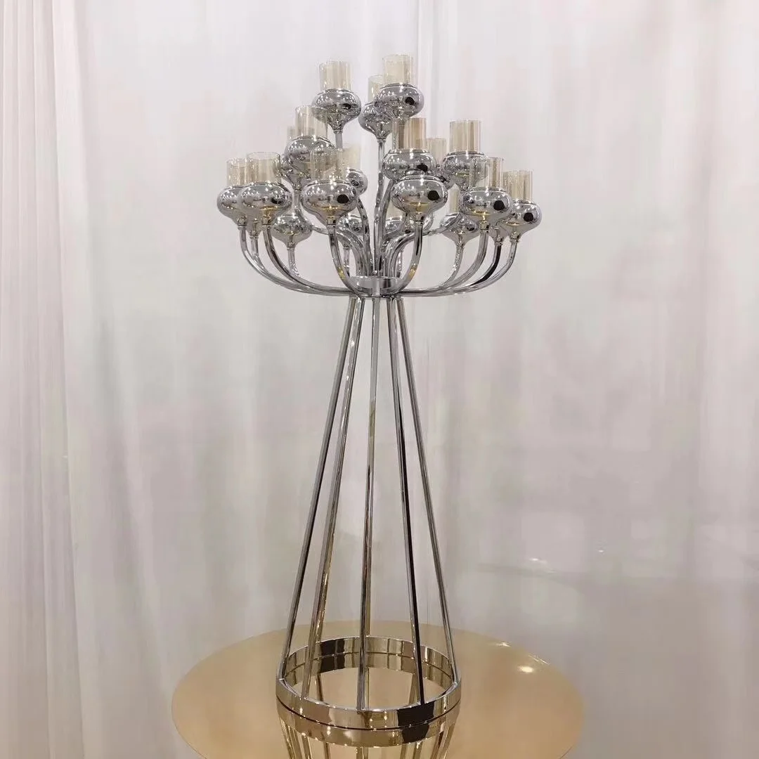 New ZT-398 unique 15 arms silver Metal wedding table candle stand