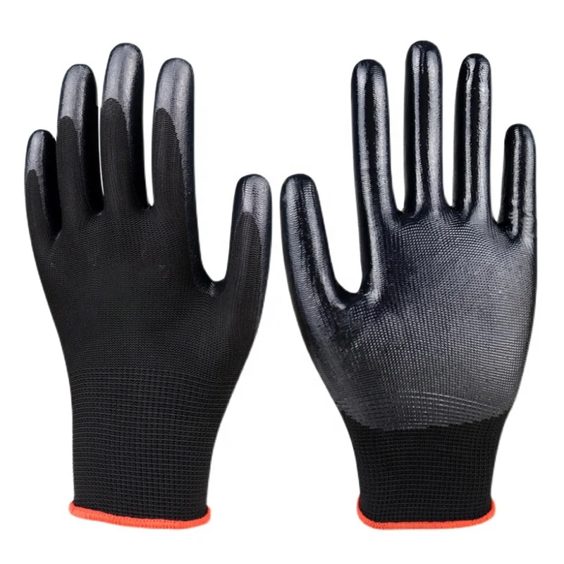Wear-Resistant Construction Site Work Thickened Nylon Rubber Waterproof Breathable Nitrile Work Gloves
