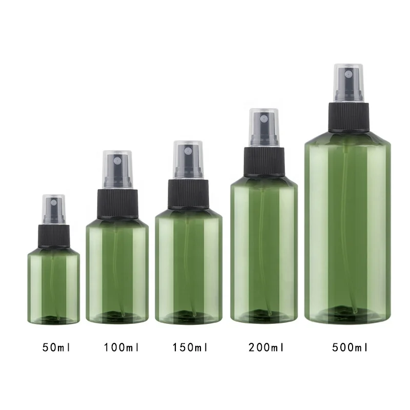 Wholesale 50ml 100ml 150ml 500ml Profiled Oblique shoulder Spray Bottle Dark green Perfume PET bottle