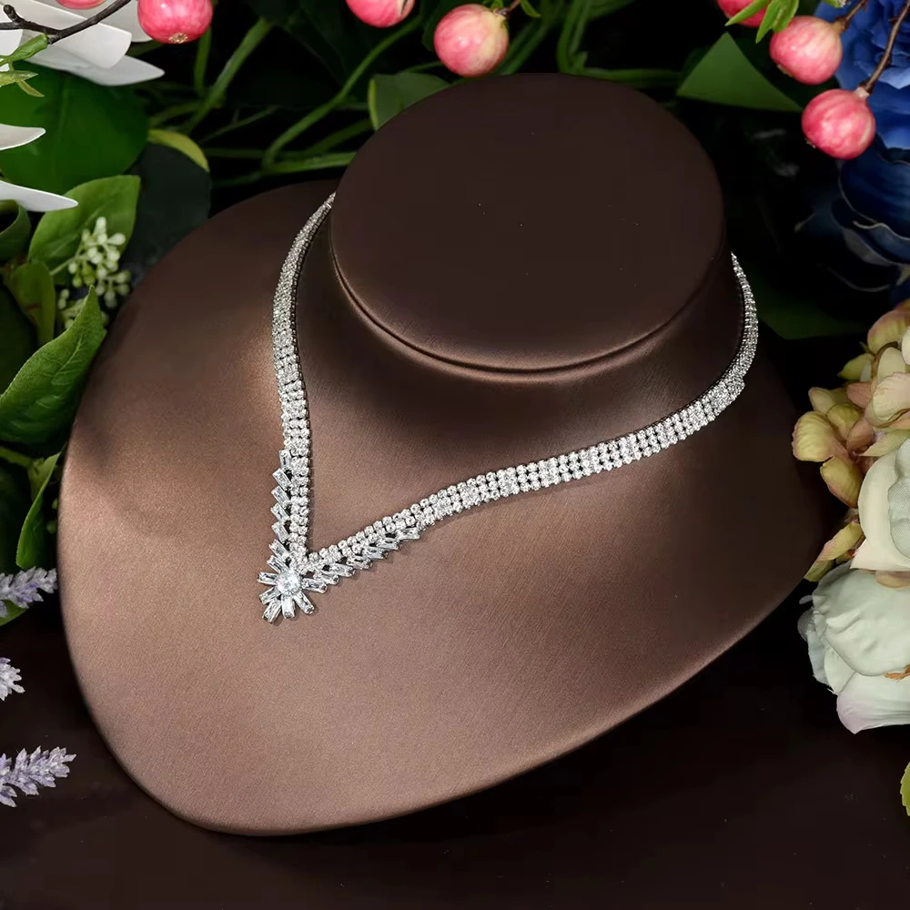HIBRIDE Gorgeous Geometric Cubic Zirconia Jewelry Sets Fashion 4PCS Necklace And Earring Sets Women Wedding Accessories N-51