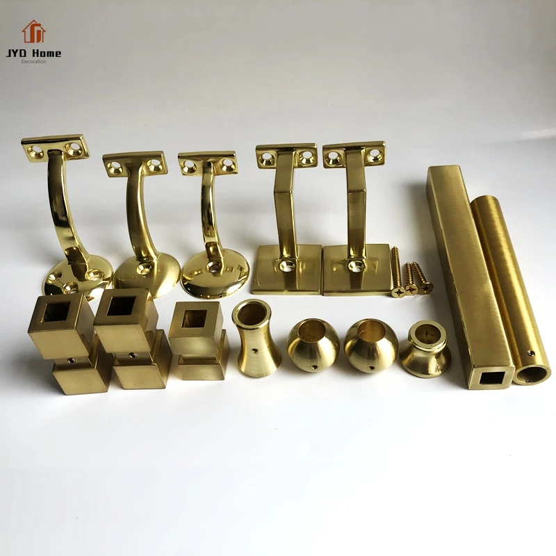 Wholesale Solid Heavy Duty Round Wall Mounted Brushed Brass Handrail Brackets for Wood Handrail Factory Direct with Round Base