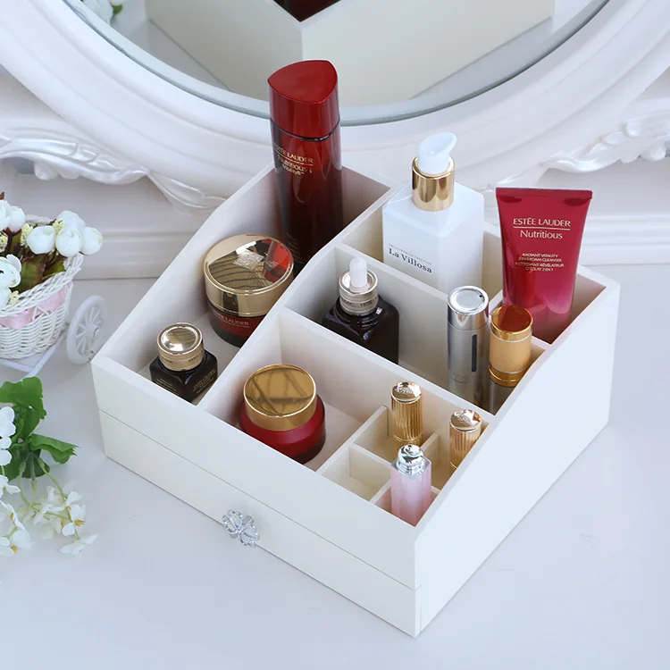 Wooden Make Up Organizer Cosmetic Product Storage Display Box Packaging Wood Jewelry Organizer Box with Dividers