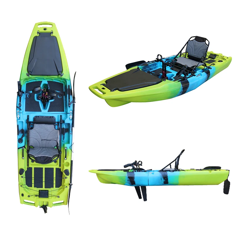 14 FT 2-Person Tandem Kayak Detachable Hard Plastic Angler Kayak 2 3 Section Pedal PVC HDPE Hull Material Single Paddler Fishing