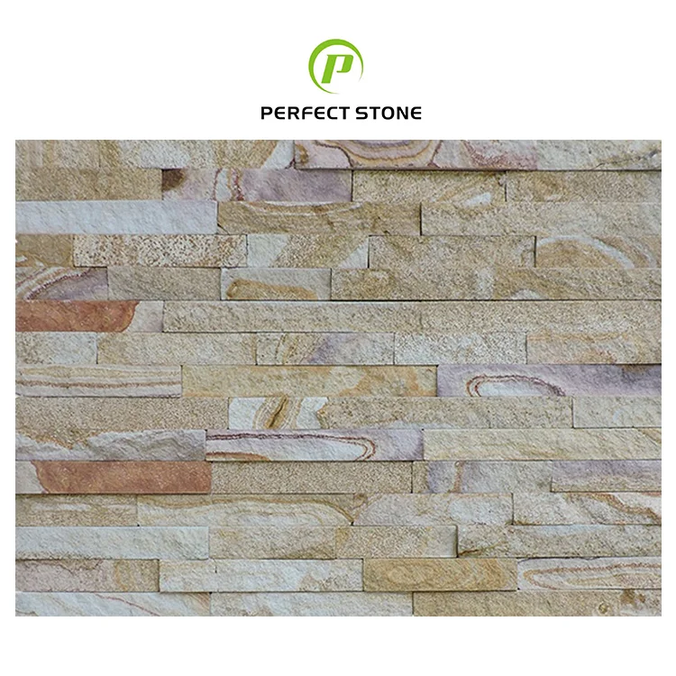 Decorative Wooden-vein Sandstone Ledge Stone Panel Natural Culture Stone Wall Cladding Thin Slate Supplier