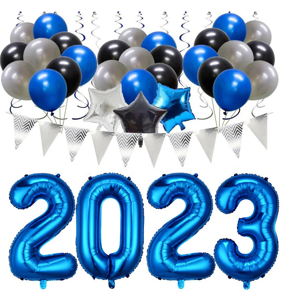 2024 New Year set graduation aluminum film balloon package spiral pendant window shop layout balloons