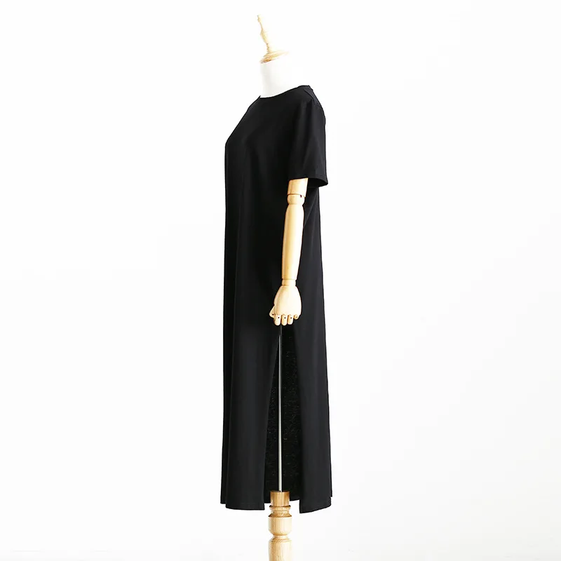 Women Summer Casual Maxi T Shirt Dress Elegant Vintage Wrap Black Split Long Dresses