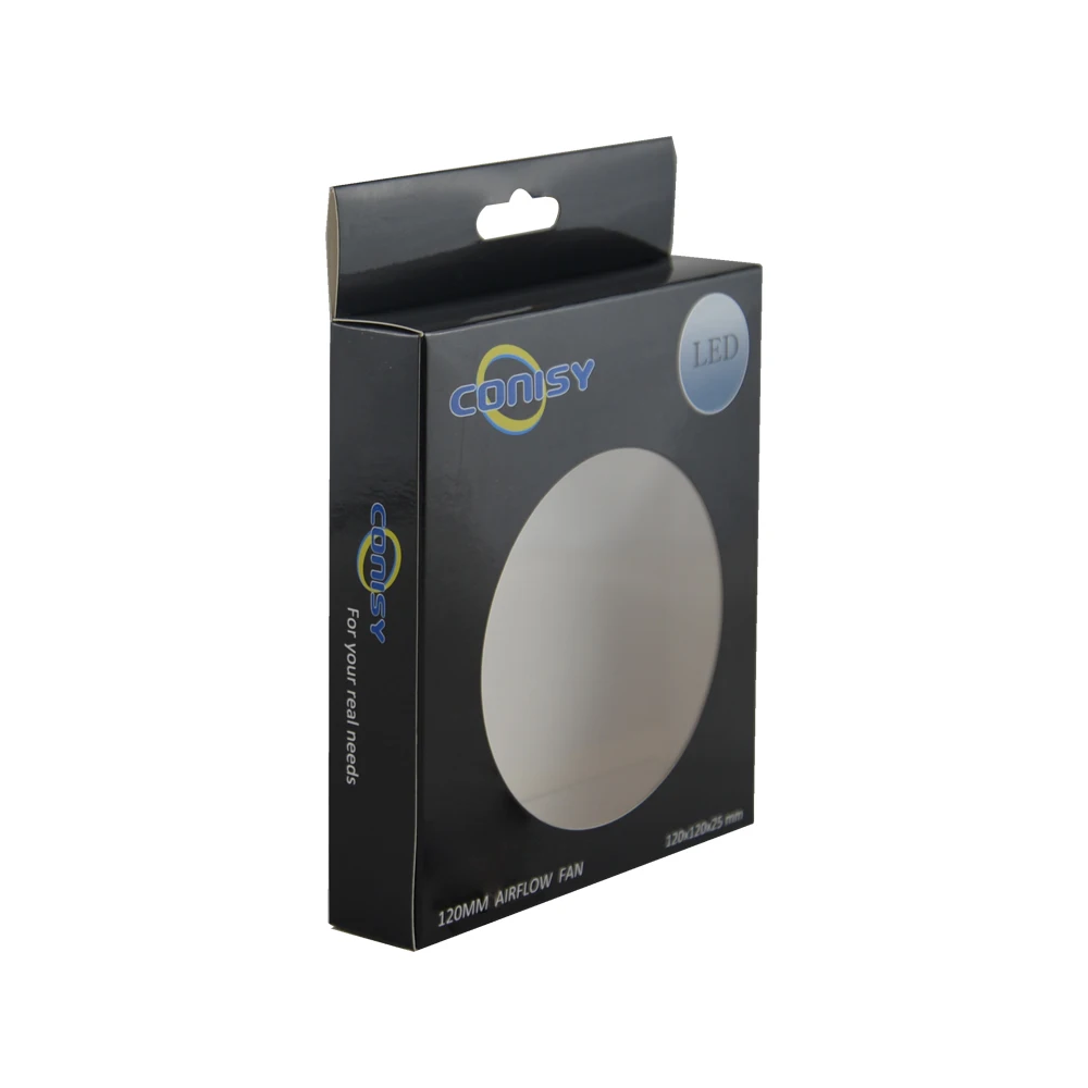 Custom Printing Card Paper Clear PET Window PC Case Airflow Cooling Fan Packaging Hanger Box with Blister Tray