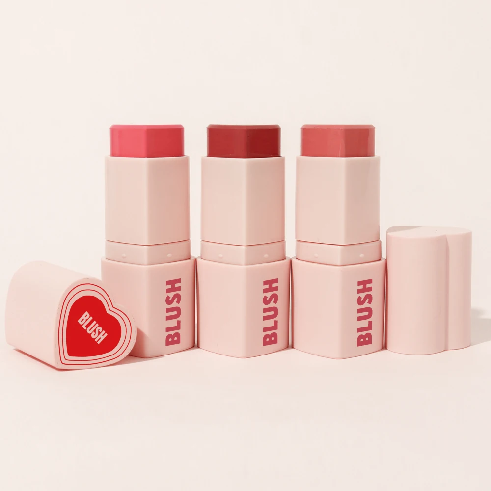 Customize Creamy Makeup Blush Cheeks Personalized Face Tint Blusher with Logo Long Lasting Vegan Heart Shaped Blush Stick