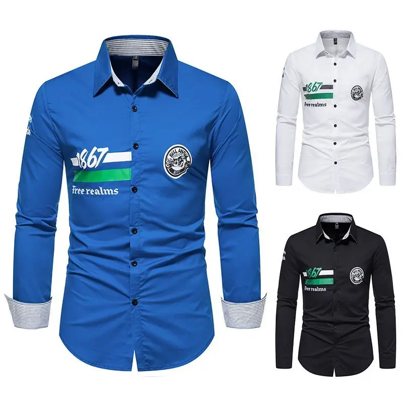 2022 New Arrival Spring Men Fashion Lapel Solid Color Single-breasted Cardigan Shirt Long Sleeved Casual Slim Fit Top