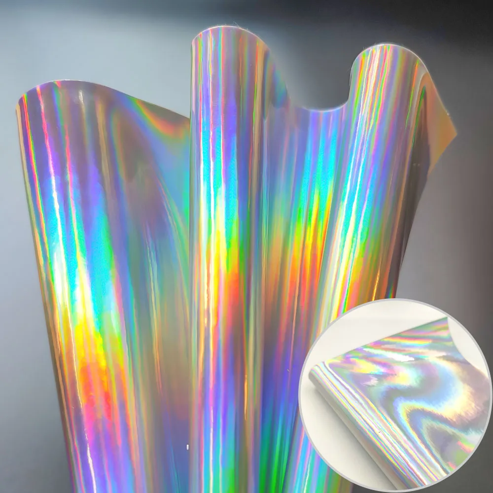
A4 3D Laser Holographic iridescent Rainbow Mirrored Leather Bag Dress PU Leather Fabric Craft Cloth DIY Bow Material 