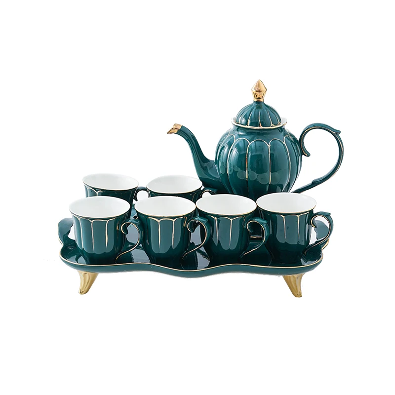 European luxury green tea pot gold rim cups set modern porcelain coffee and teapot ceramic royal albert classic british tea sets