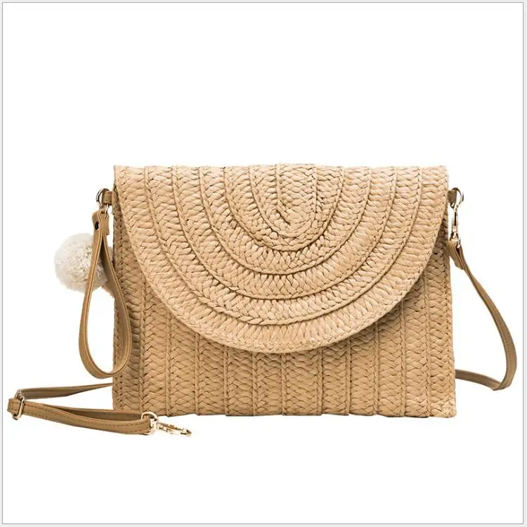 
handwoven paper shoulder bag women straw beach clutch bag, crotchet messenger bag 