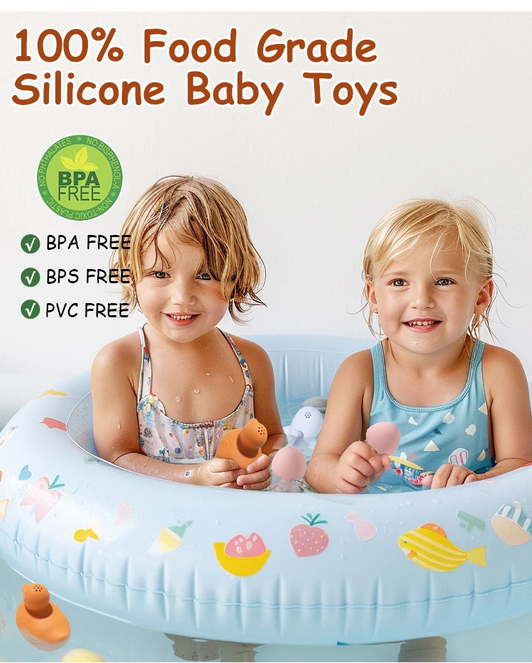 Custom Animal Silicon Baby Bath Toys Infant Child Bpa Free Soft Mold Bath Tub Toy Animal Kid Baby Spray Water Silicone Bath Toys
