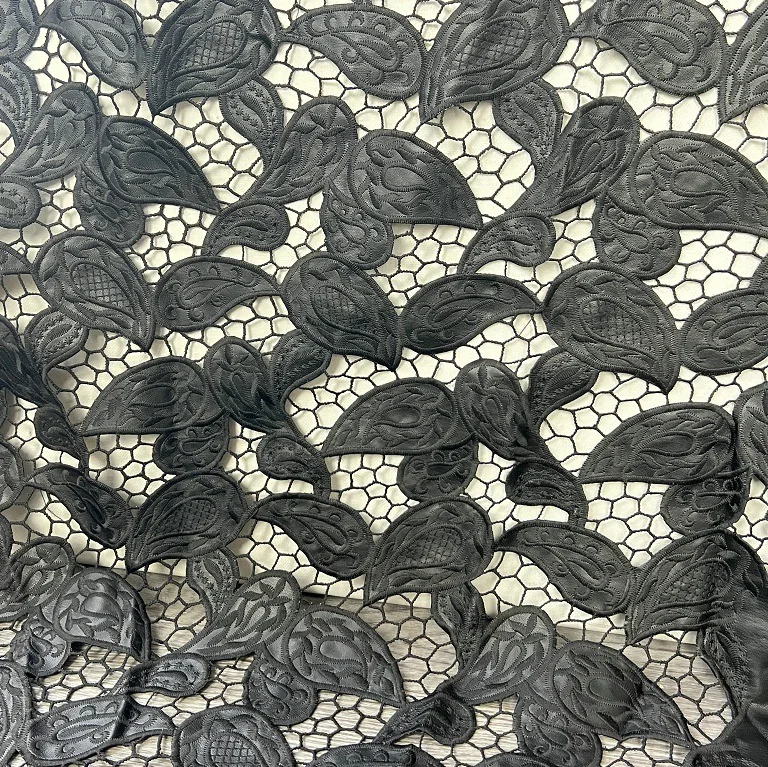 Wholesale Black PU Leather laser Embroidery Cloth Fabric