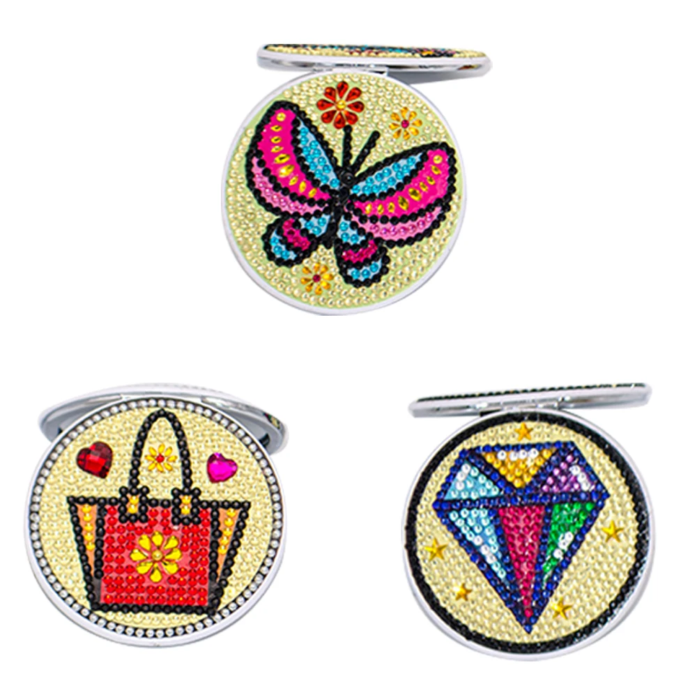 Women DIY Special Shaped Diamond Painting Mini Thin Makeup Mirror Girls Outdoor Portable Foldable Mirror Compact Pocket