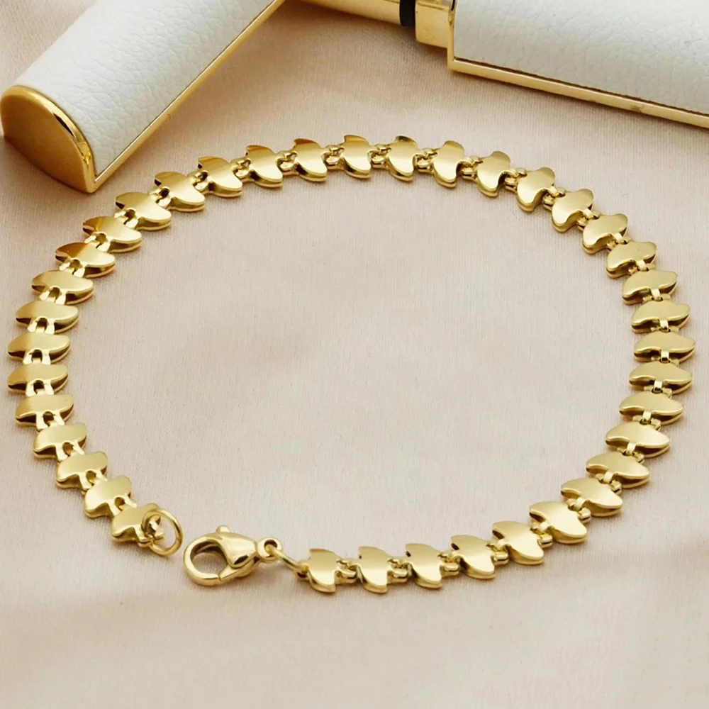 Jewelry Bulk Chain Wholesale Stainless Steel Link Chain Bracelet Set, Blade Chain Stainless Steel Bracelet Gold Plated Jewelry