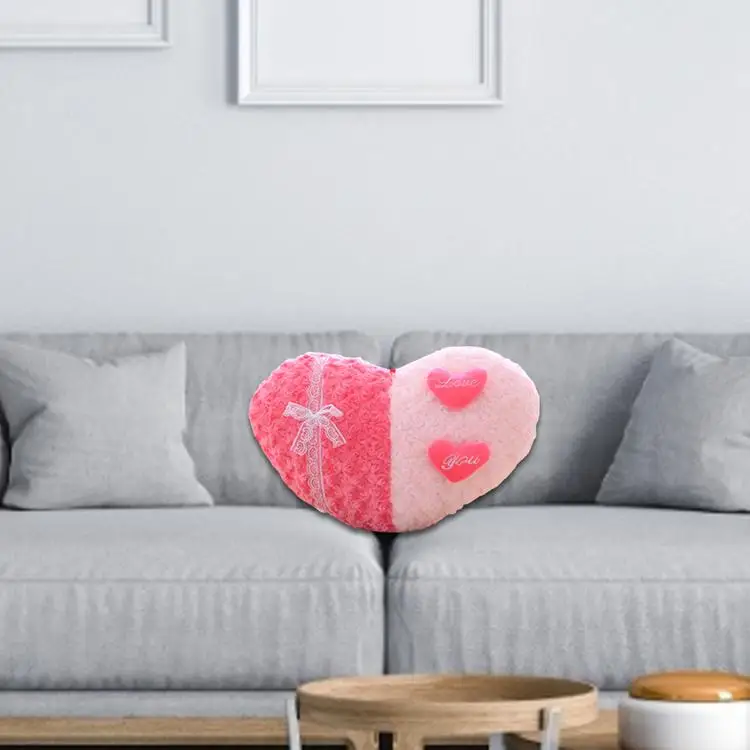 
Heart-shaped Pillow with Pink Rose Soft Bedside Leaning Cushion 