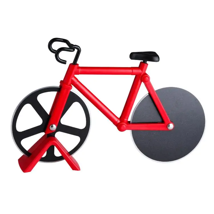 Ninonly Non-stick Dual Cutting Wheels Stainless Steel Bike Pizza Slicer with a Stand for Pizza Lovers Bicycle Pizza Cutter Wheel