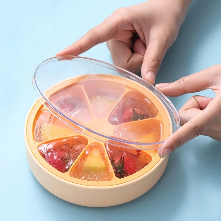 Online 8 Grids Homemade Food Grade Ice Cube Mold Creative Diy Silicone Ice Tray with Lid Round Ice Box Kitchen Tools Accessories
