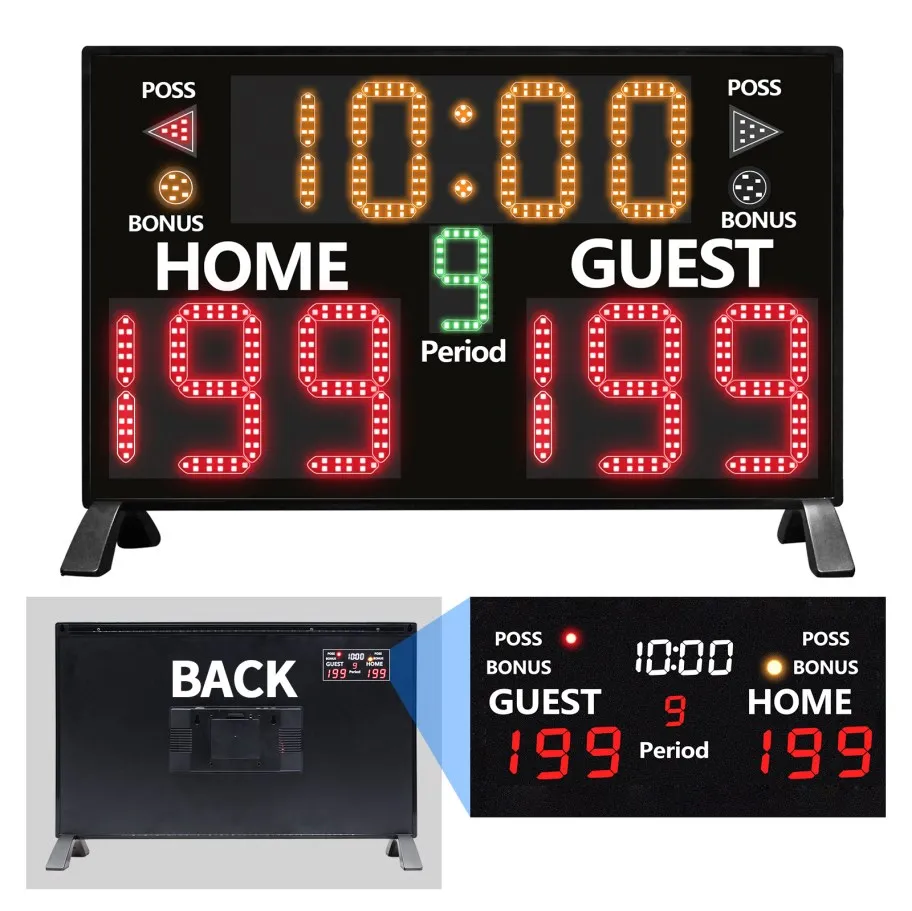 Upgraded Professional Electronic Digital Scoreboard for Basketball with Remote Control & Double-sided LED Scoring Display
