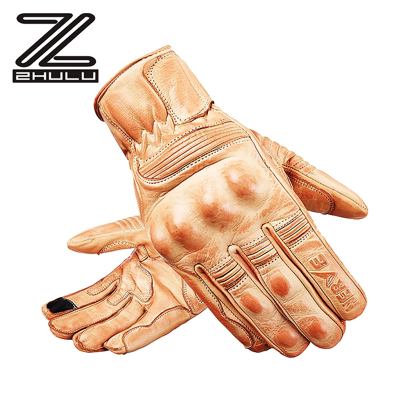 Touch Screen Motorcycle Vintage sheep leather glove Four seasons Windproof Wear resistant glove