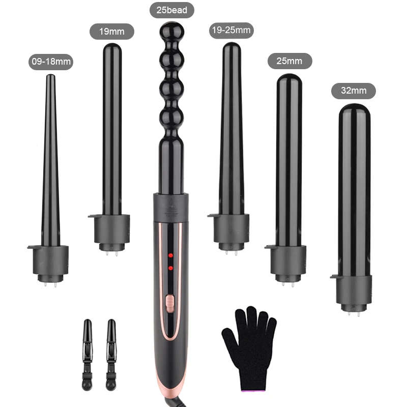 2024 6 in 1 Interchangeable Style Hot Selling Fast Heating Curling Ceramic Coating Iron Barrels Curling Iron Sets With Beed Pipe