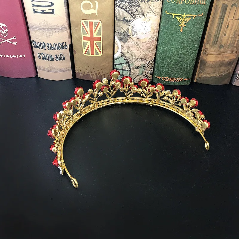 Bridal Accessories Wedding Gold Crown Pearl Red Rose Flower Crystal Tiaras