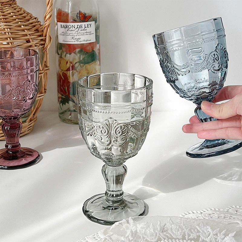 Mediterranean Style Crystal Embossed Wine Goblet Cocktail Champagne Ripple Wine Glass Colorful With Gift Box for Wedding