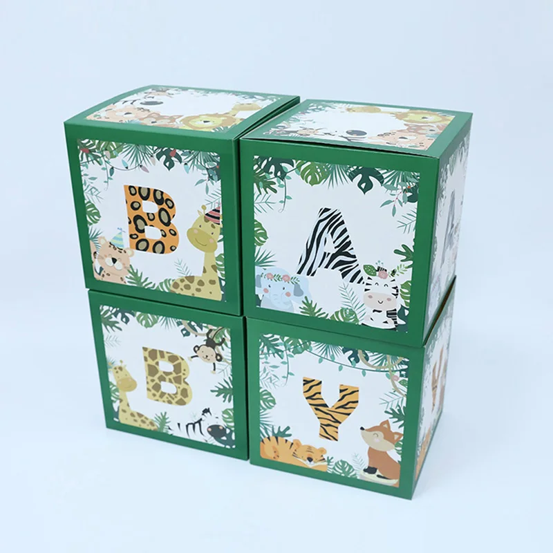 Green Balloon Box Surprise Baby Jungle Animal Theme Letter Box Baby Shower Birthday