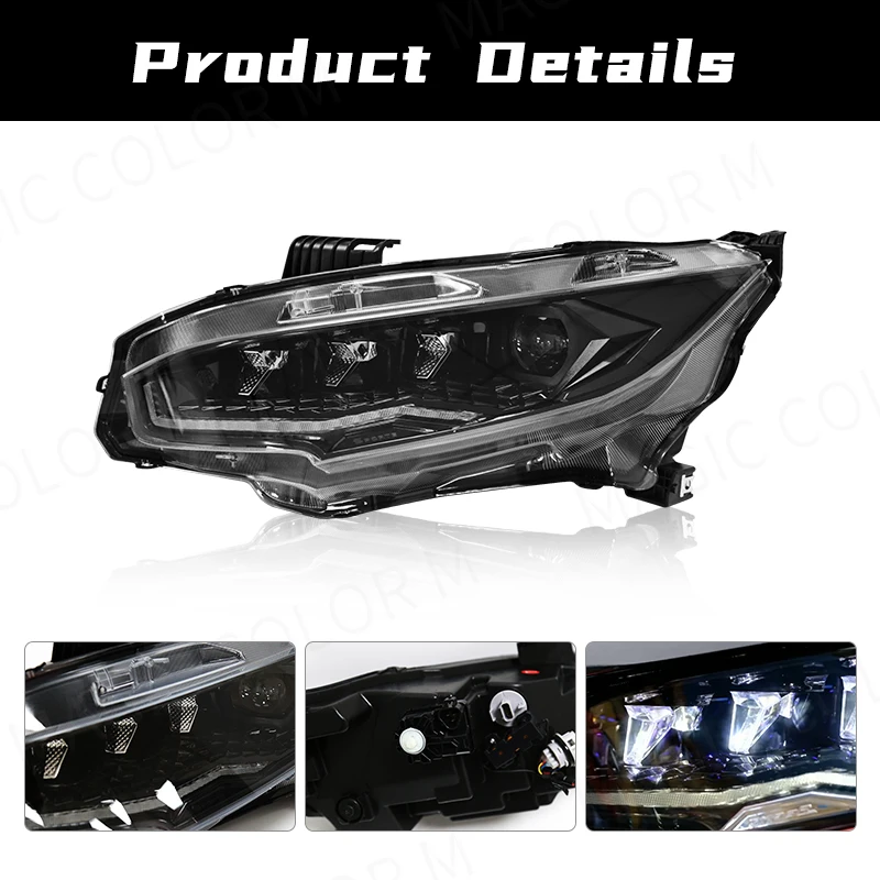 Car Led Head Lamp Turn Signal Driving High Low Beam Daytime Running Light DRL For Honda Civic 10th 2016 2017 2018 2019 2020 2021
