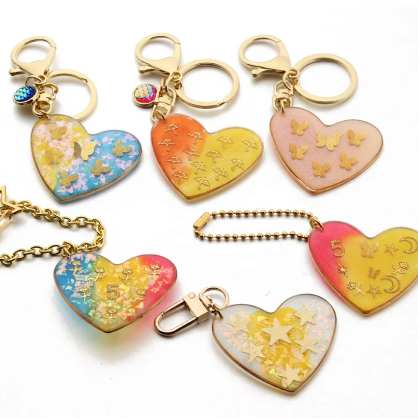 Resin Neon acrylic Heart butterfly shape Tassel Keychain Bag charm,retro ornament natural dry flower keychain handmade keyring