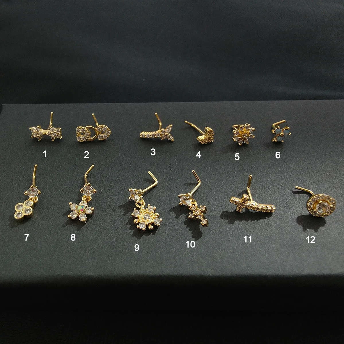 ZF 18K Gold Plated Flower Heart CZ Nose Ring Stud for Women Stainless Steel L Shape Dangle Nose Stud Butterfly Nose Piercings