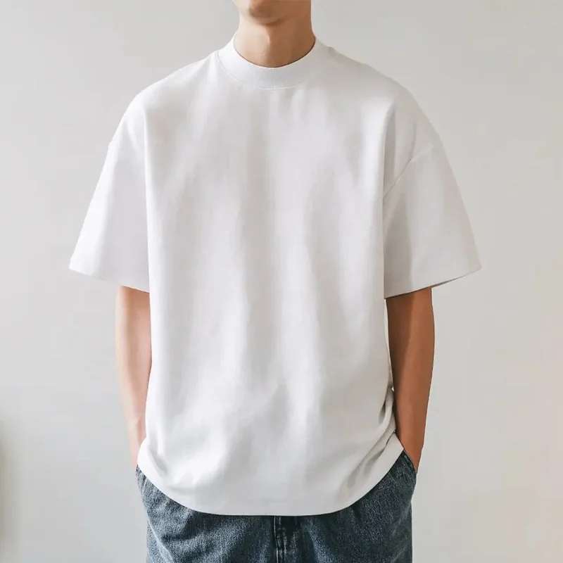 Wholesale Custom Anti-Pilling White Cotton 300 gsm Tshirt High Quality Thick Rib Collar Plain Oversized Tshirt Men