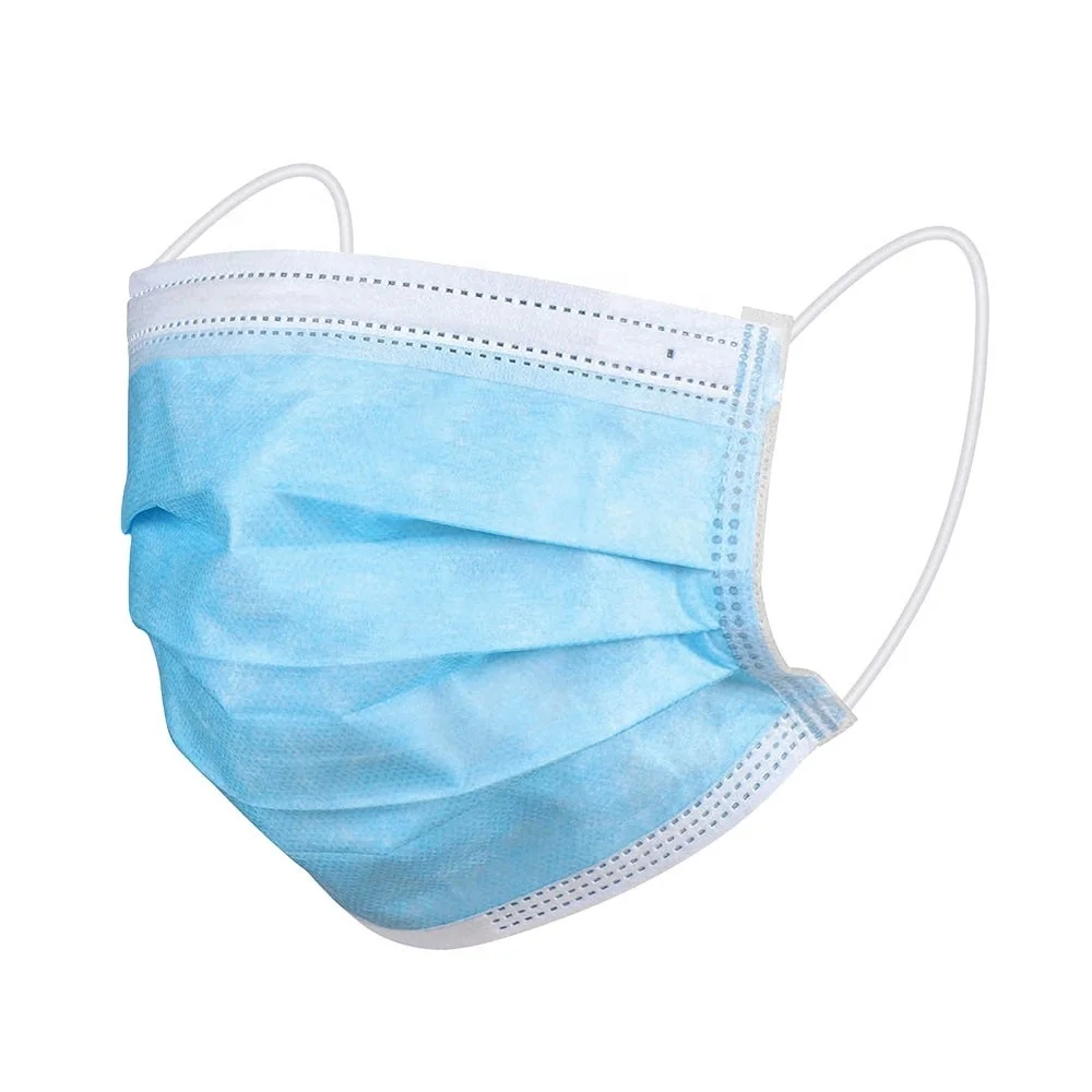 Wholesale High Quality Face Mask Blue Earloop 3ply breathable and soft medical disposable facemask