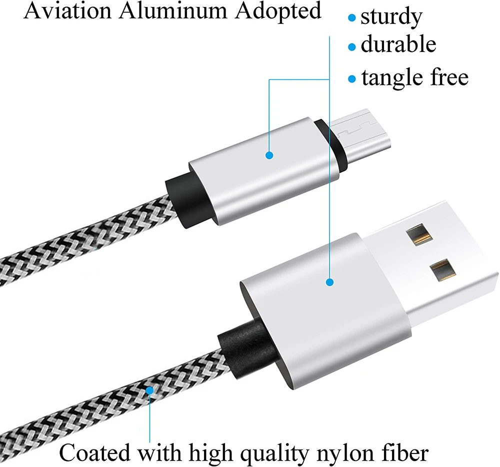 TKETAI 10ft/3m Double Braided Nylon Tangle-Free USB Cable For Android, Samsung, LG, HTC, Nexus, Sony and More (Black)