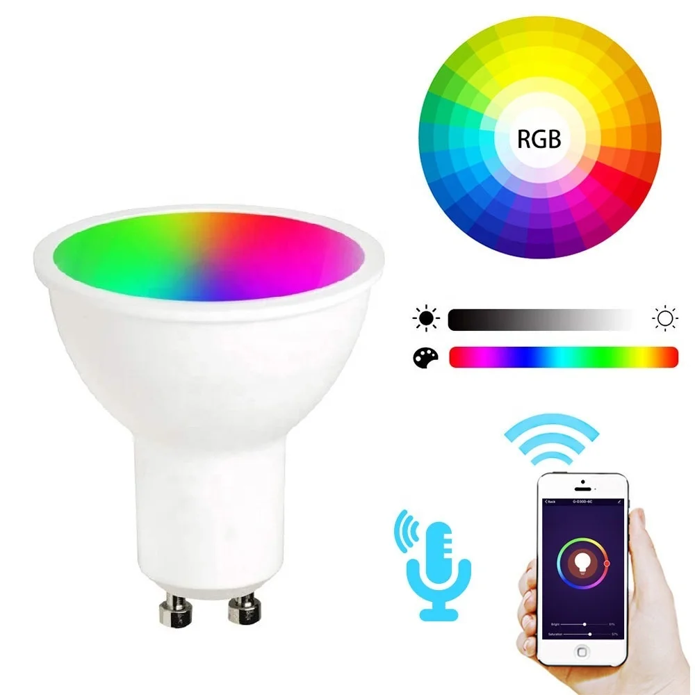 Светодиодная интеллектуальная лампа GU10 5 Вт E27/E26 Bluetooth и Wi-Fi изменяемая регулируемая с регулируемой яркостью для домашнего использования