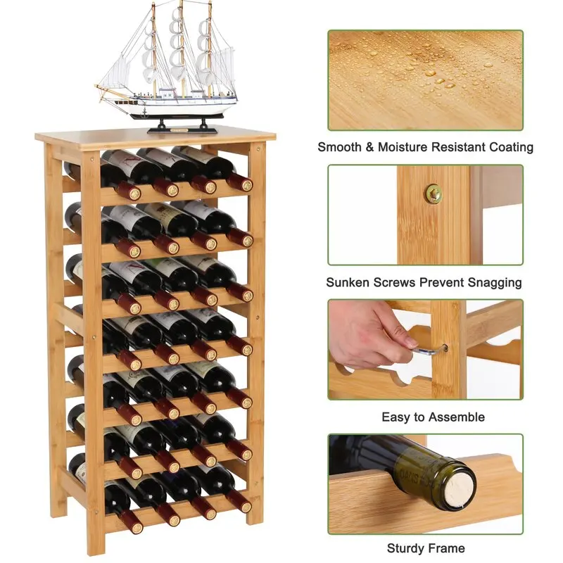 Amazon Brand New Bamboo Wine Rack Floor Wine Storage Rack 28 Bottles Holder Freestanding Display Rack