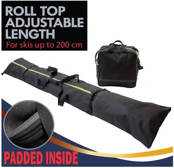 Free Sample 600D Water-Resistant Polyester Size Adjustable Padded Two-Piece Store Transport Portable Ski and Boot Bag Combo