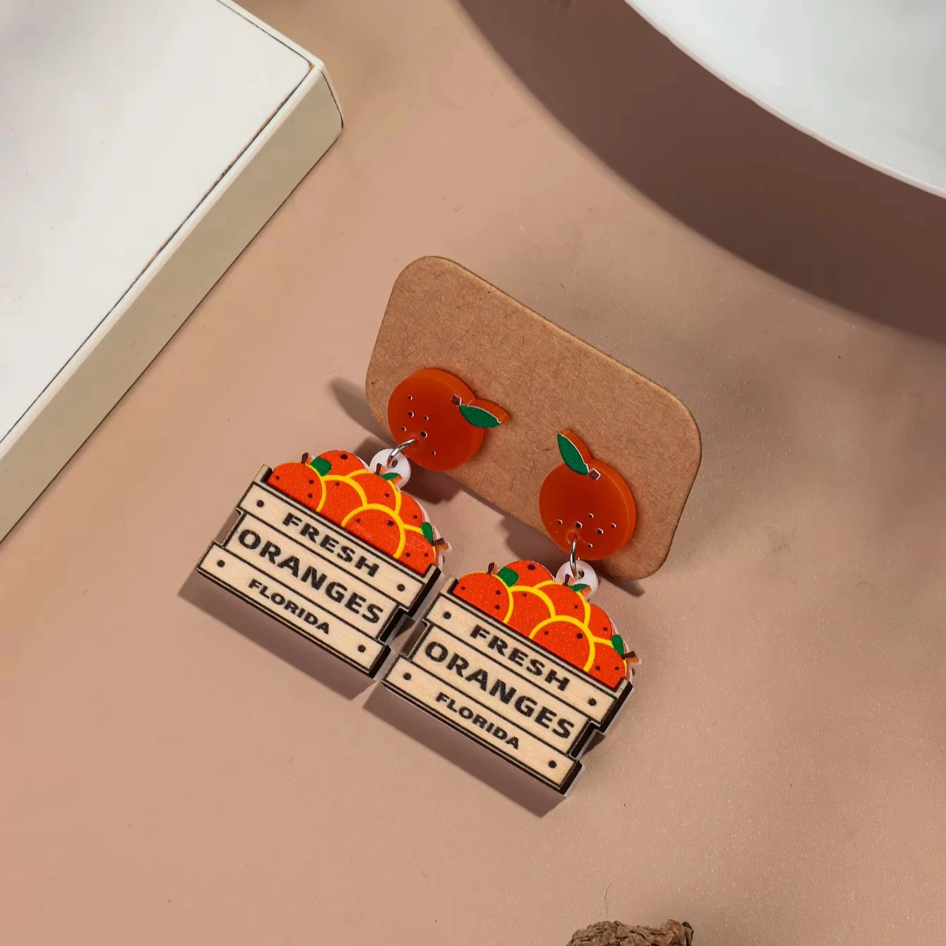 Manufacturer Direct Sales Orange Stand Earrings Personality Cute Design Fruit Acrylic Earrings For Women