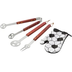 BQ-0007 Popular Apron 4-Piece Soccer Football Design Barbeque Tool Set