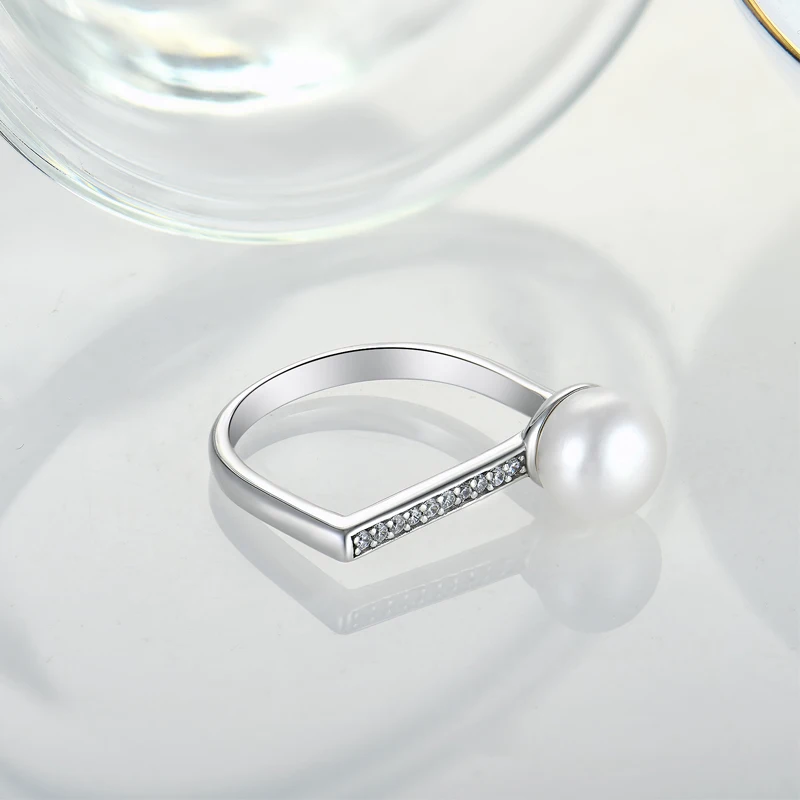 Customized Luxury Engagement Wedding Rings Fine Jewelry Gift Wholesale Rhodium Plated 925 Sterling Silver OEM Unique Pearl Ring