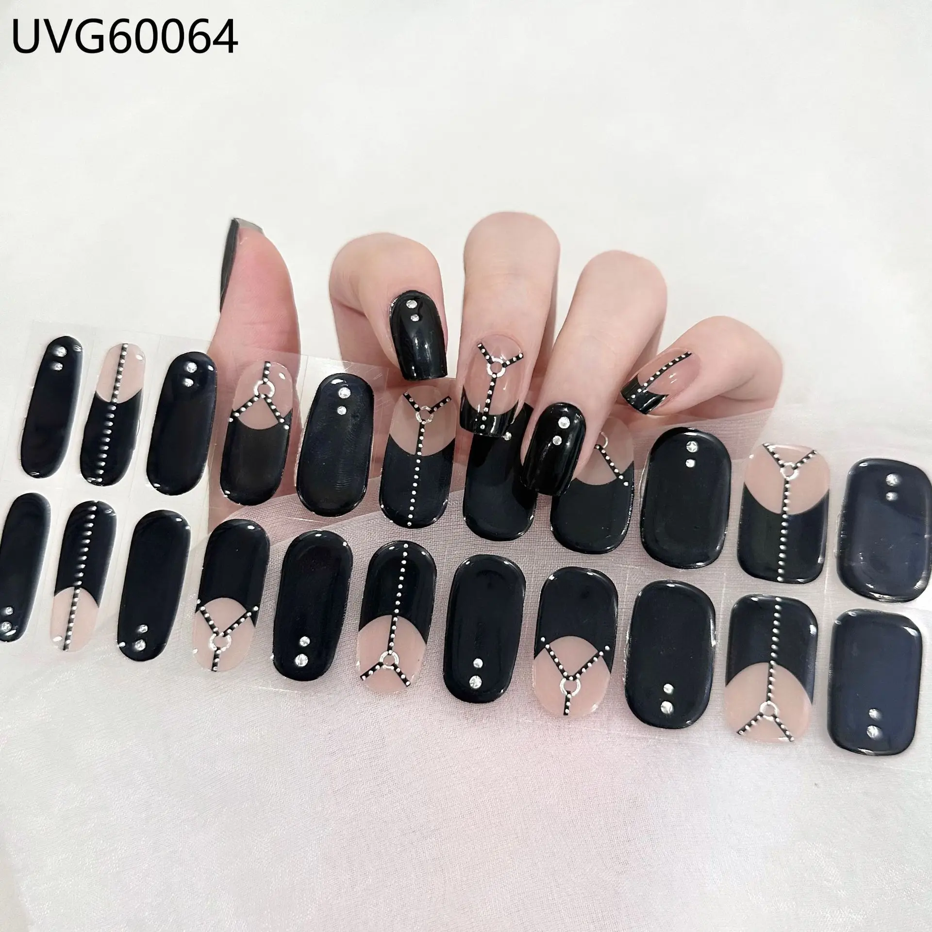 Private Label Full Wrap Gel French Nail Polish Strips UV Semi Cured Gel Nail Sticker