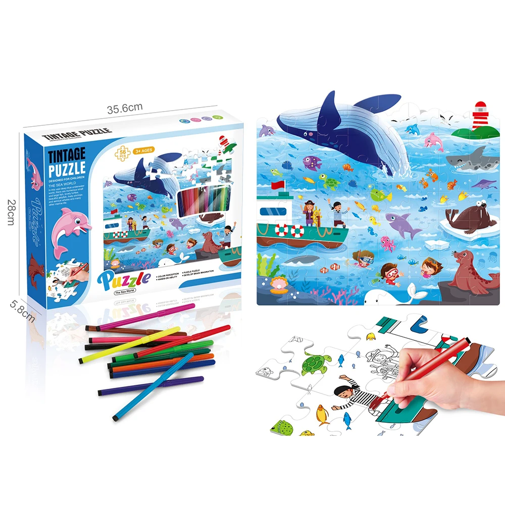 2 in 1 puzzle game 56pcs and diy painting set educational self correcting puzzle for kids