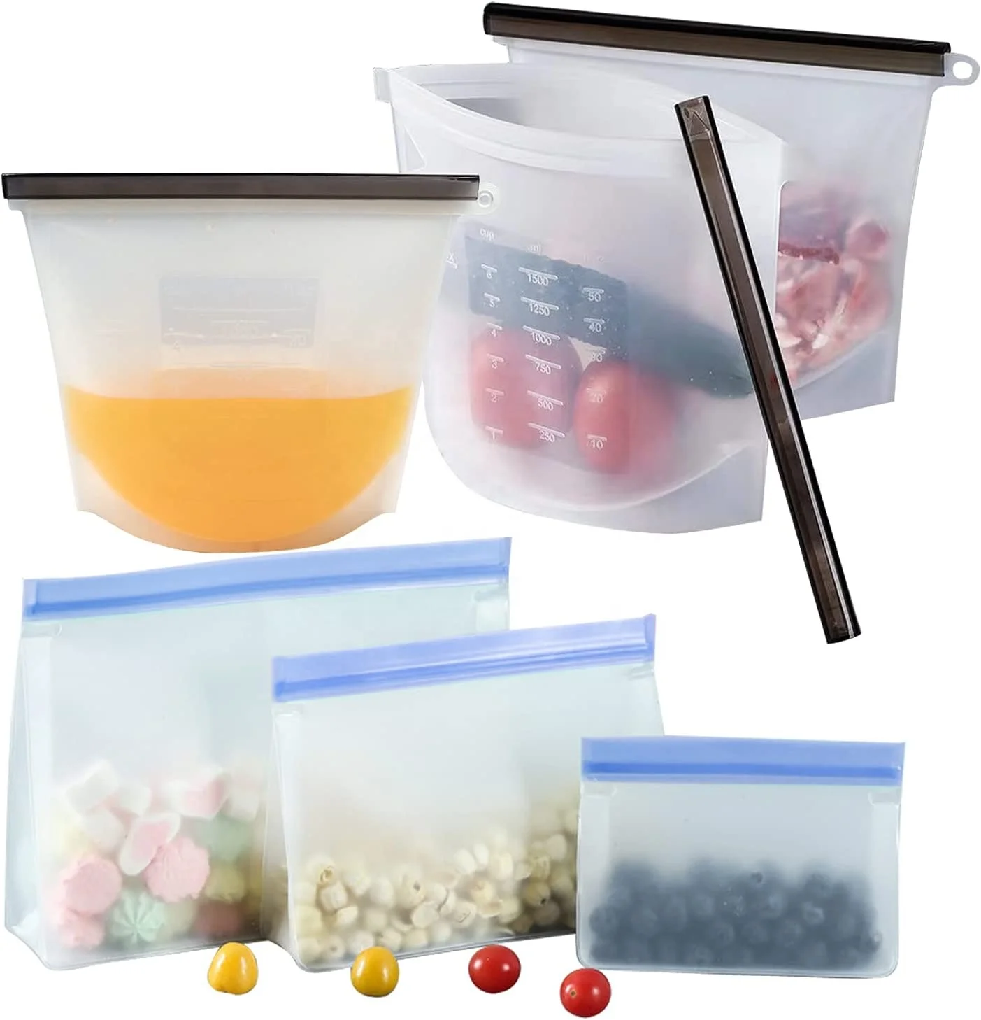 Ziplock Reusable Snack Bag Food Storage Bag Leak Proof Freezer Gallon Bags Airtight Seal Vacuum Silicone Kitchen Customized