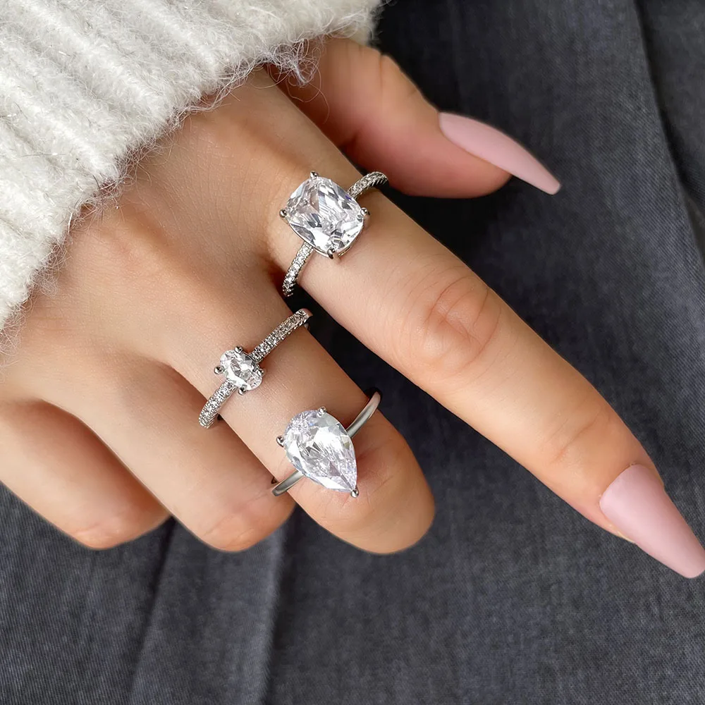 Free of nickel and lead engagement rings for her fit moissanite sterling silver AAAAAAAA CZ anniversary 925 silver ring