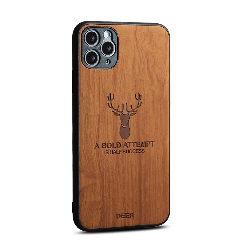 For iPhone 11 12 13 14 pro max Case vintage wooden grain PU leather deer, for iphone 12 wood and leather case
